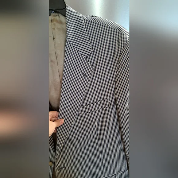 Vtg Orvis Sport Coat Blazer Blue Gingham Mens 46L Made in USA 90s Office Church